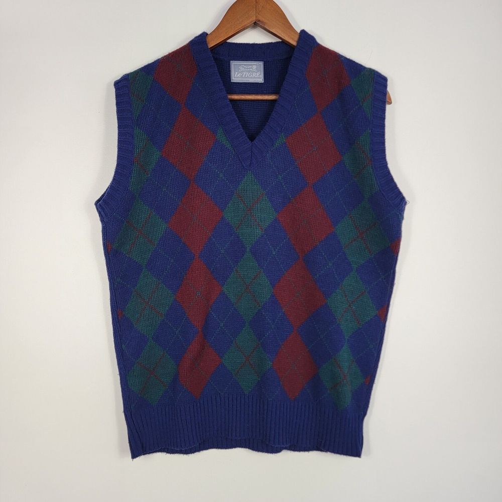 Vtg Le Tigre Men's Size Large Diamond Pattern Vest Grandpa Vest‎ USA Made